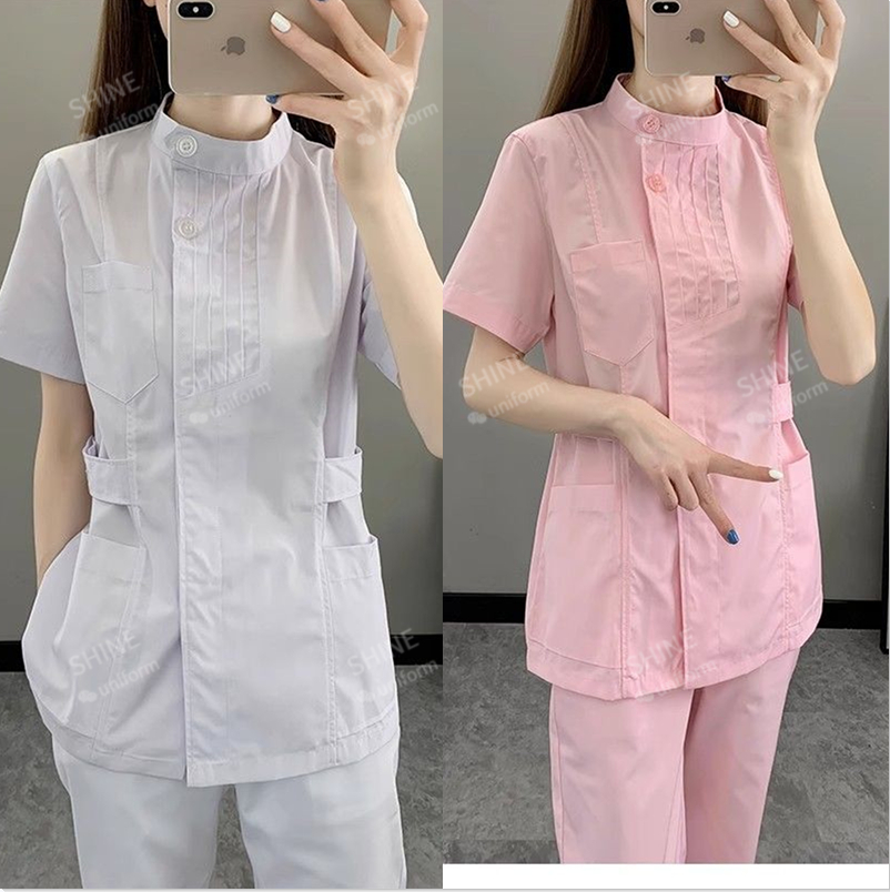 Medical Lab Logo - Roze verpleegstersuniformen Medische scrubs met korte